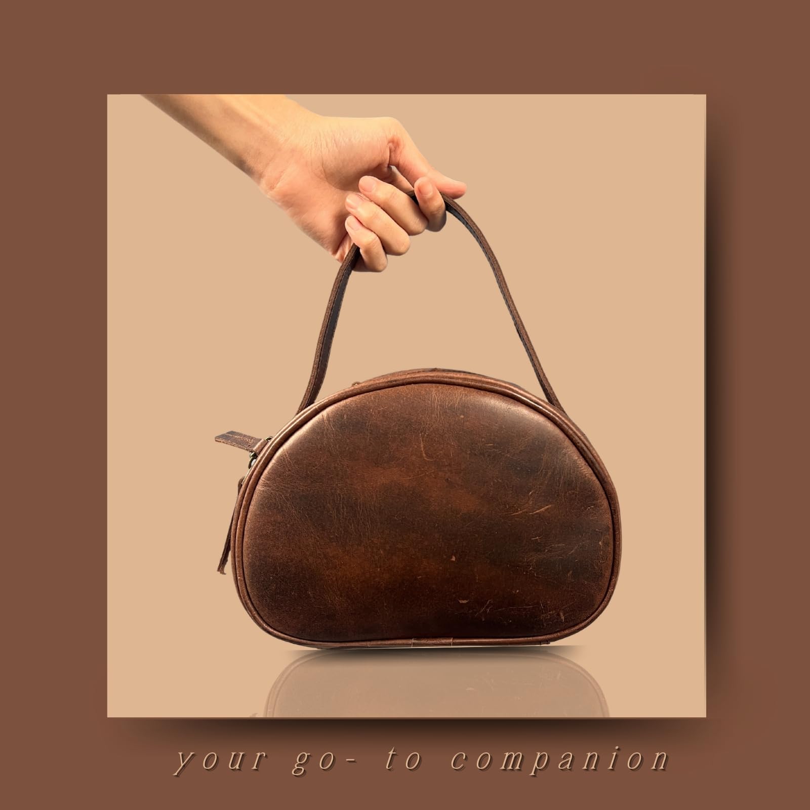 Madosh, Genuine Leather Brown Small Semi-Circle Shoulder Crossbody Bag with Top Handle Satchel Handbag for women.